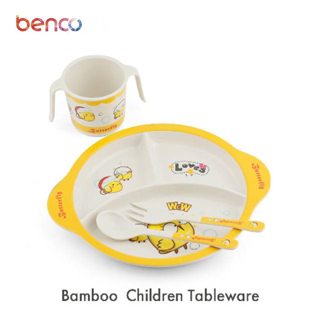 BENCO Baby Children Set Piring Gelas Sendok Garpu Peralatan Makan Set Anak Aman Bahan Alami Lucu