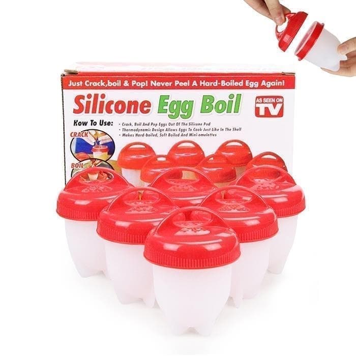 Silicone Egg Boil isi 6pcs Wadah Box Cetakan Telur Rebus silikon Egg