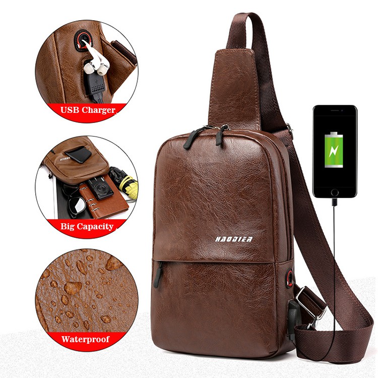 Highland Tas Selempang Kulit USB Charger Tas Slempang Pria Sling Bag IMPORT TS603