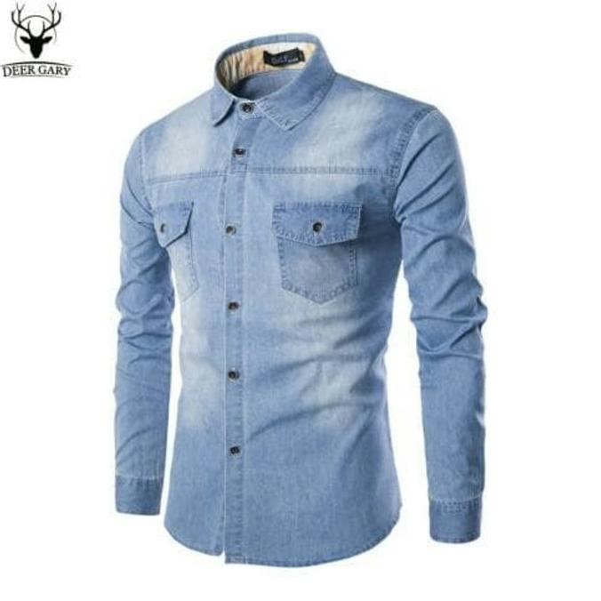 Supplier Hem Jeans Pria Lengan Panjang✨ Baju Kemeja Pria Jeans Fransisco Pakaian Laki Laki F453-23