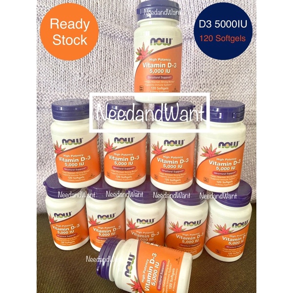 100% Original 120 softgels Vit D3 5000IU - NOW