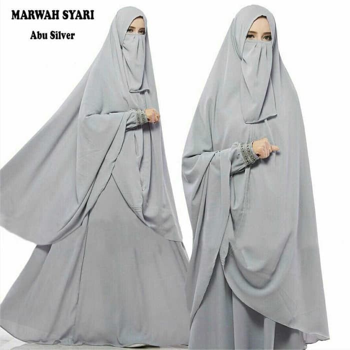 GAMIS JUMBO SET NIQOB. MARWAH SYARI ABU SILVER. BAHAN WAFFEL. BUSUI