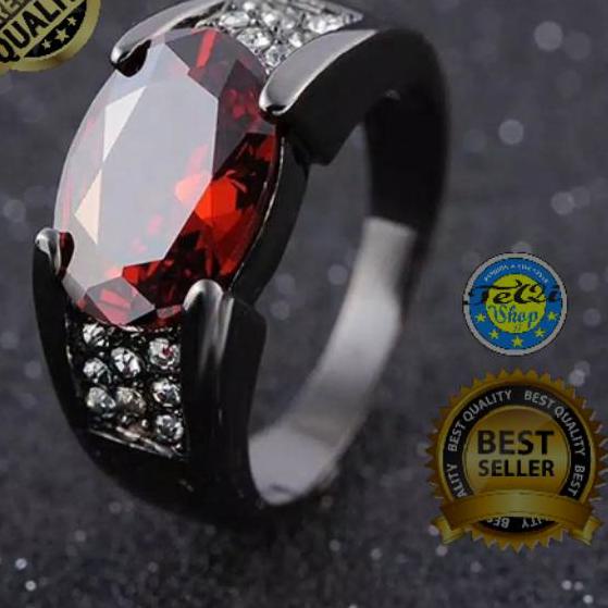 정 Cincin Pria Wanita Black Red Diamond Flash Sale