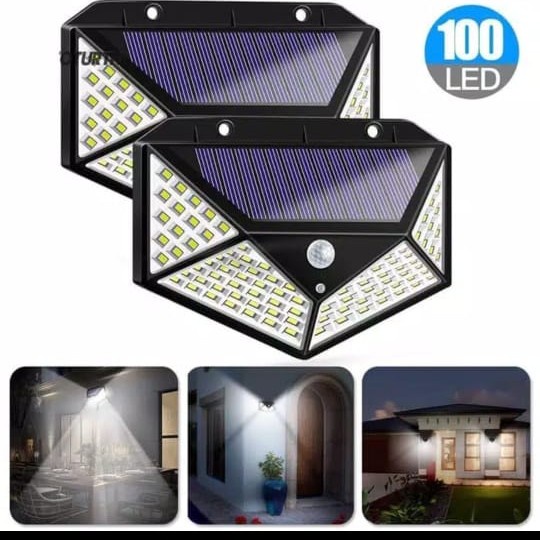 Lampu Dinding Taman Tenaga Surya Matahari -100 LED Solar Panel Dinding Sensor Gerak 100 Led