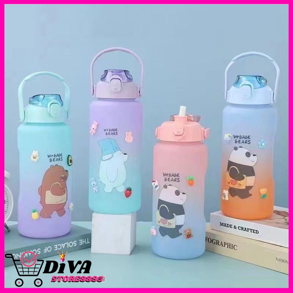 BOTOL AIR MINUM 2LT WEBABE BEARS VIRAL AUREL STIKER GRADASI 2 LITER DENGAN SKALA PENGINGAT WAKTU BPA FREE DIVASTORE8895