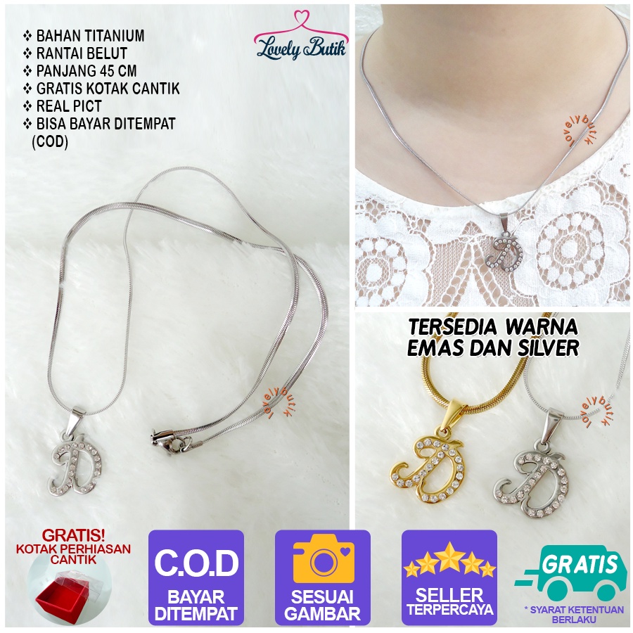 Lovelybutik - Kalung Inisial Huruf Titanium anti karat Kalung hurup Abjad Alphabet Ins D Klasik Bonus Kotak Perhiasan