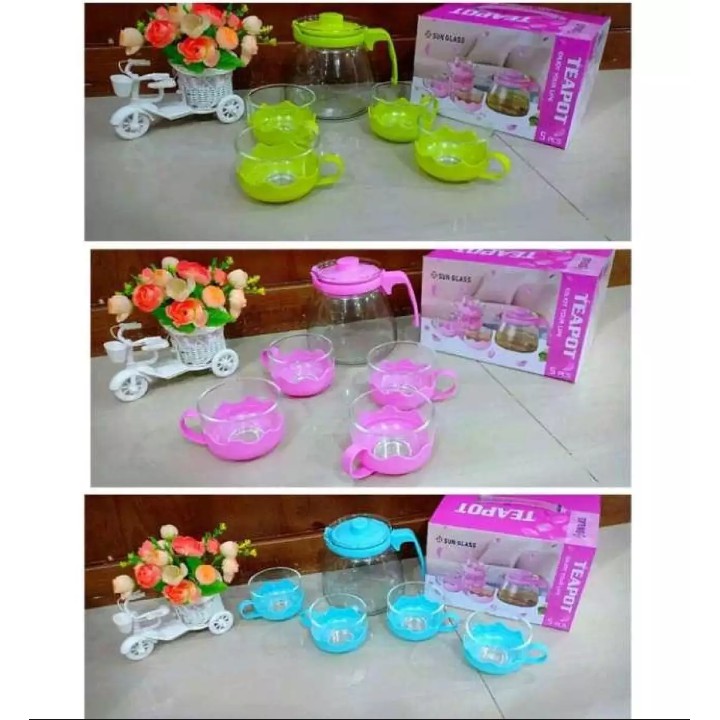 [TERBARU] SETT TEKO TEA POT SET 5 IN 1/TEKO DAN GELAS KACA SET / TEKO TEH SET 5 in 1 GRATIS BUBBLE