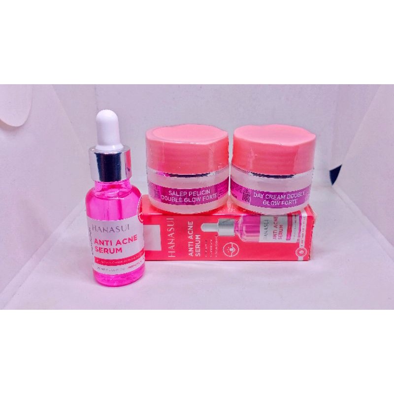 Cream Double Glow Forte Siang Dan Malam Plus Serum Hanasui Anti Acne