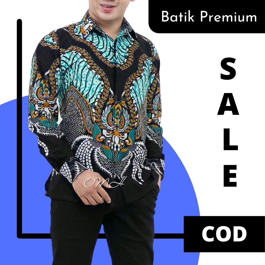 Kemeja Batik Pria Lengan Panjang Biru Tosca Size M L XL XXL