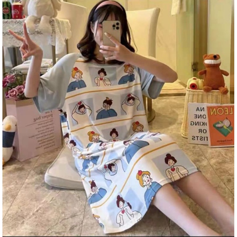 New Daster Jumbo Piyama Murah Import Piyama Import Wanita Daster Wanita Sleepwear Import free pouch-7
