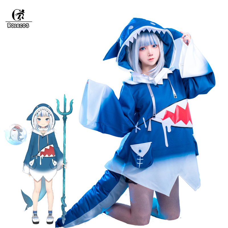 【COD】Hololive Gawr Gura Cosplay Costume ENG Shark Costume for Women Halloween Youtuber Cosplay Full 
