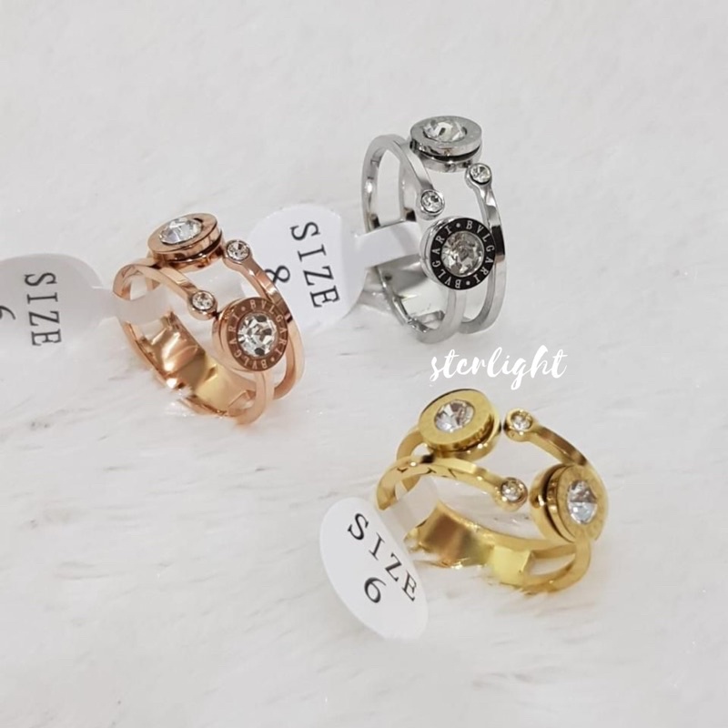 stcrlight UT - CINCIN TITANIUM BVLGARI STAINLEES STEEL ANTI KARAT ANTI LUNTUR / WOMAN RING GOLD / KO