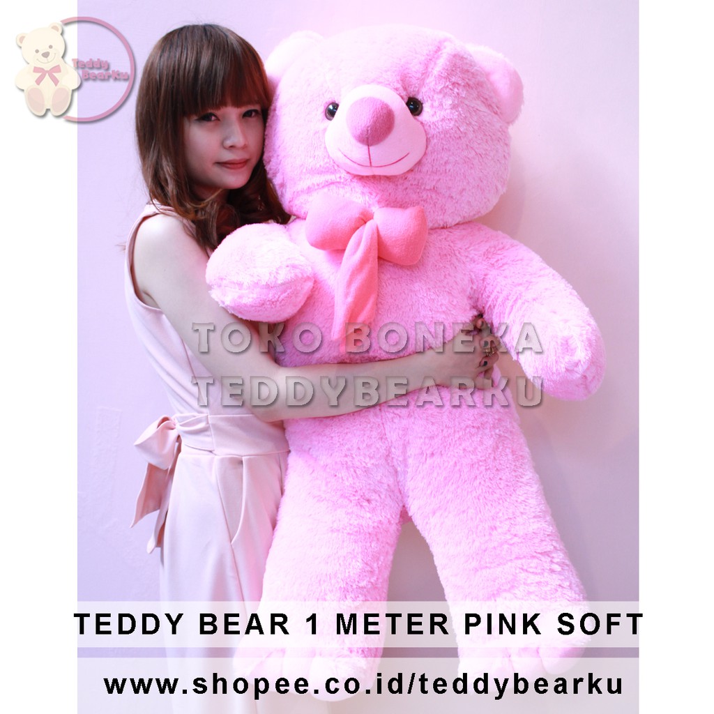 BONEKA TEDDY BEAR JUMBO UKURAN 1 METER WARNA PINK KHAS BANDUNG