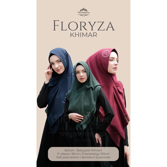 HIJAB INSTAN KHIMAR FLORYZA ORIGINAL BY VALENSHAQUEEN KHIMAR FLORYZA BAHAN BABYDOLL ARMANI TERBARU O