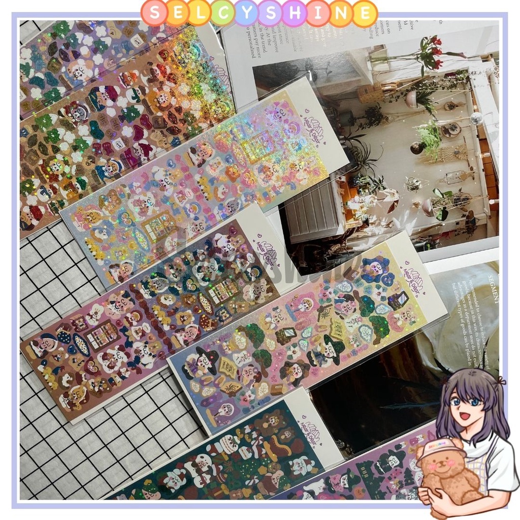 

[Selcyshine] Sticker Kawai Glittery Laser Hologram Teddy Rabbit Snow Sticker Lucu Deco TopLoader