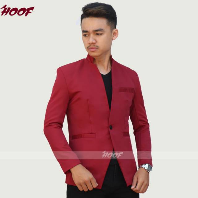 BLAZER PRIA REDWINE NEW EVOLUTION - Jas Casual Harian Cowok Merah Maroon Simple Mahasiswa Korea