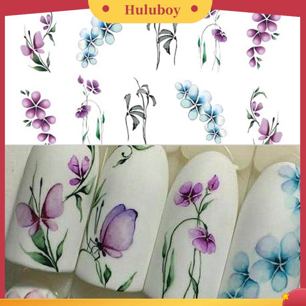 Huluboy Huluboy♡ Stiker Decal Transfer Air Motif Bunga / Kupu-Kupu Vintage Untuk Manicure DIY