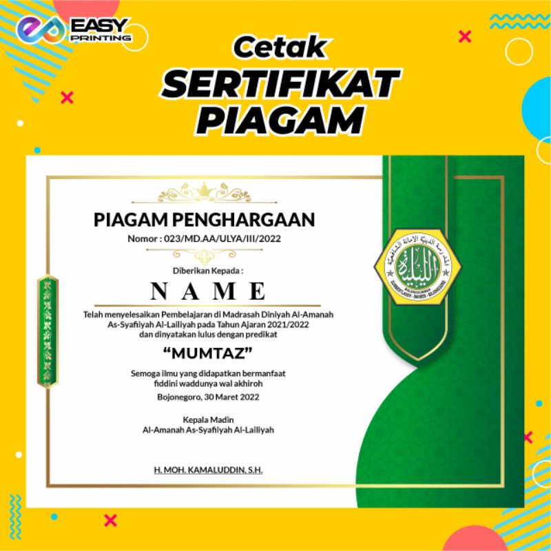

Sertifikat piagam penghargaan
