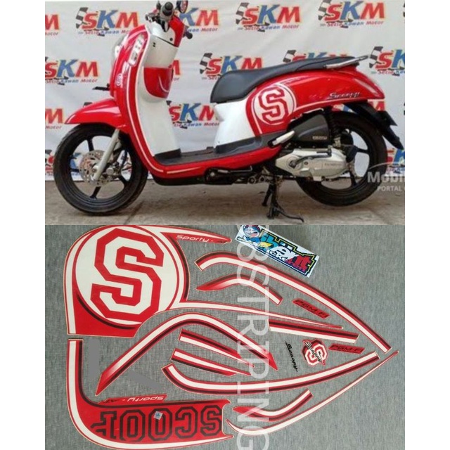 STIKER STRIPING LIS STANDAR ORI HONDA SCOOPY F1 FI MERAH PUTIH TAHUN 2014