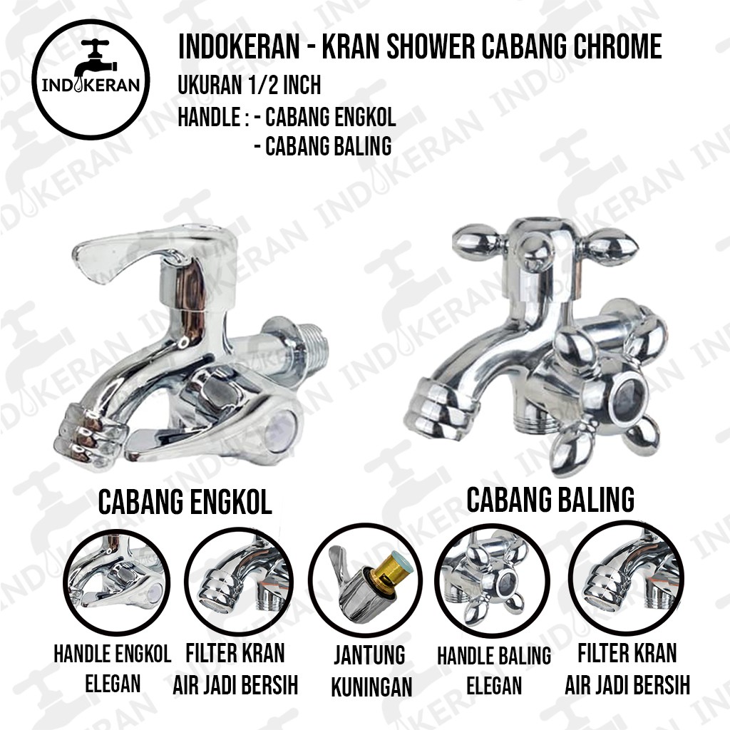 INDOKERAN - Kran Shower Mandi Cabang - Chrome - 1/2 Inch - High Quality