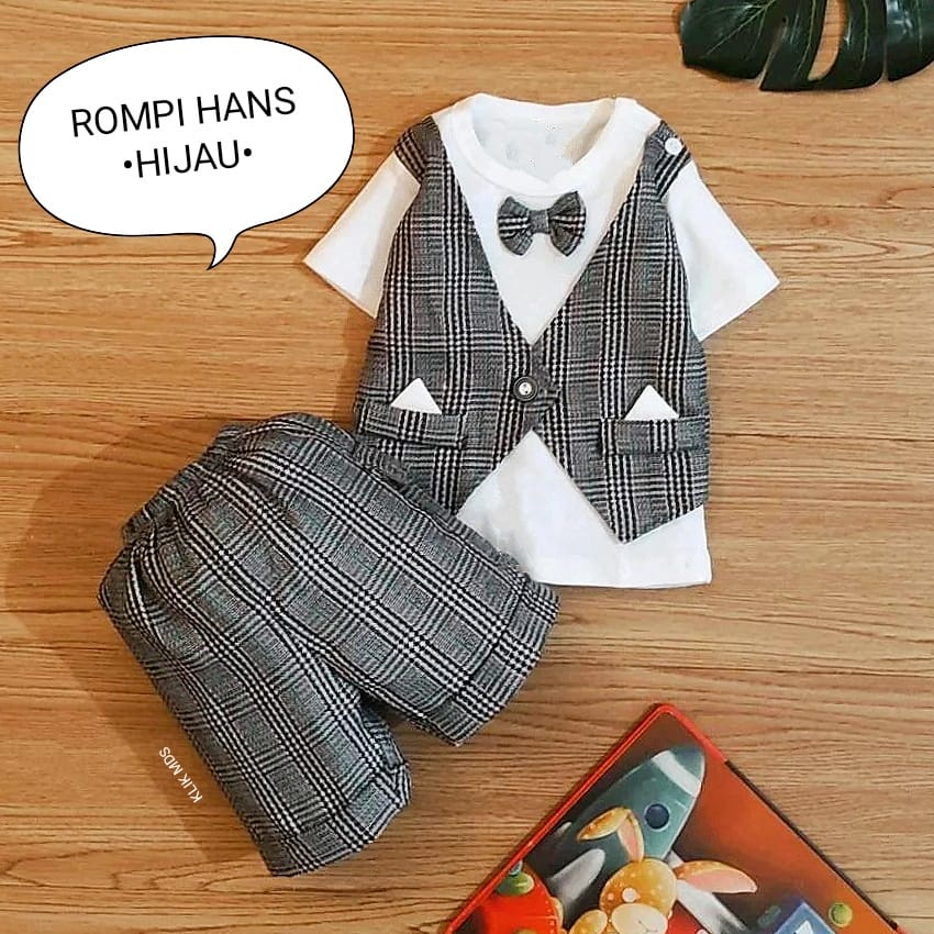 Klik Mds Setelan Baju Anak Bayi Laki-Laki Motif Garis Dasi Kupu-Kupu Allsize / Estimasi Usia 0-6 Bln