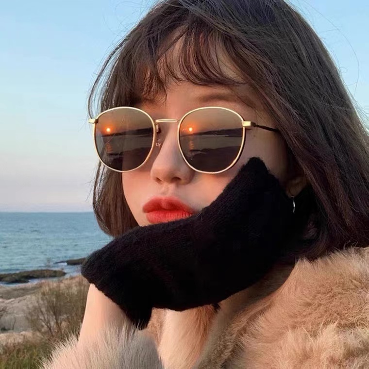 Korean Ulzzang Retro Bulat Wanita Kacamata Hitam Sunglasses