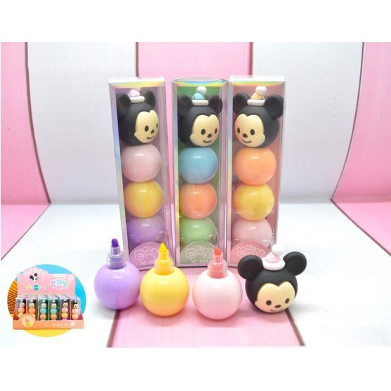 

(3 warna) Alat Tulis Mewarnai Menggambar Stabilo Mickey isi 3 warna pastel Highlighter Lucu Unik Tsum Gemes