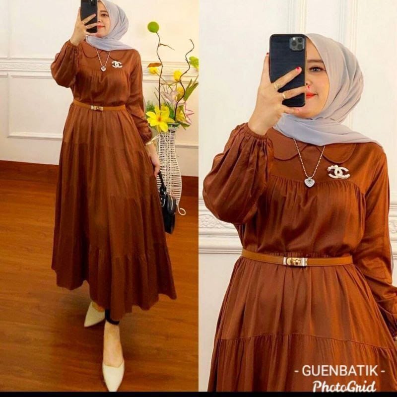 [ free bross &amp; free belt ] MARSYA DRESS BAHAN RAYON PREMIUM LEMBUT || A1 -Gamis wanita terbaru 2021 murah -Gamis wanita terbaru