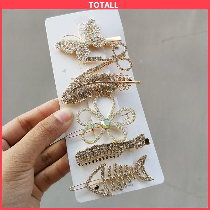 COD Fishbone Hairpin 6-Piece Set Aksesoris Rambut Vintage Set Dengan Diamond Pearl Edge Clip Bebek Paruh Clip-Totall