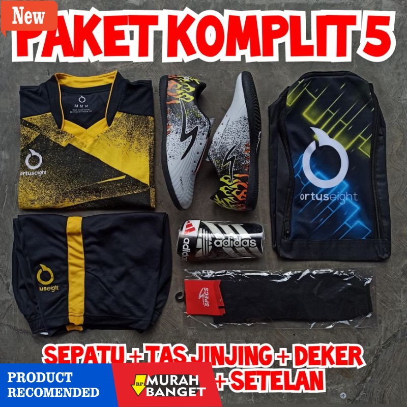 Sepatu futsal/bola terbaru- Sepatu Futsal Paket Komplit 5 Sepatu Tas Baju Deker Kaos Kaki Termurah T