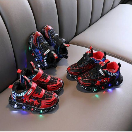 Dijamin Baru Sepatu anak SPIDERMAN NEW led gliteran manik manik kedap kedip  TERMURAH