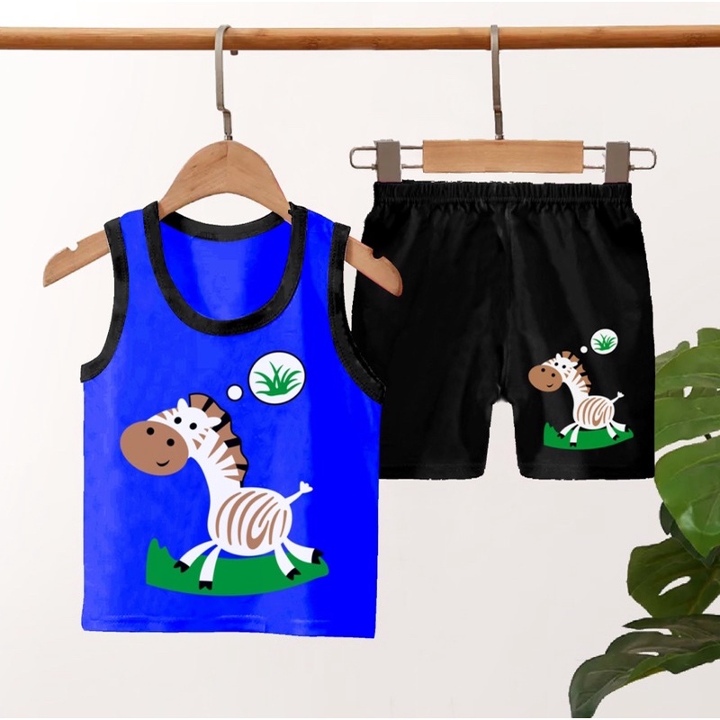 SETELAN ANAK SINGLET KARAKTER ZEBRA/SETELAN ANAK LAKI SINGLET KARAKTER ZEBRA