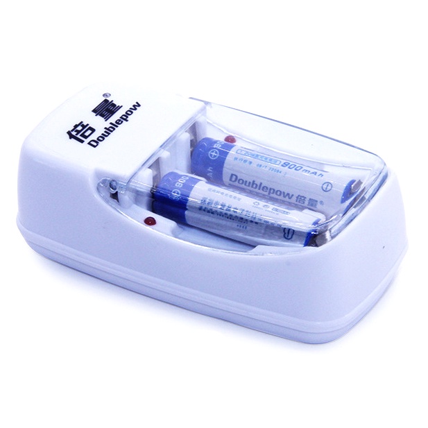 DOUBLEPOW Charger Baterai 2 slot for AA/AAA with 2 PCS AAA Battery Rechargeable NiMH 900mAh - DP-B01 - White