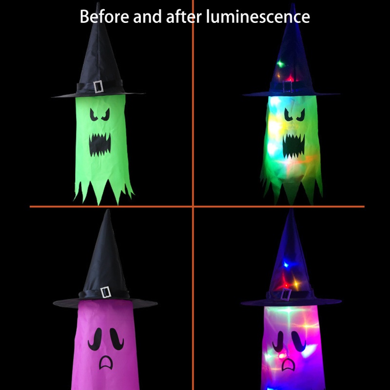 Topi Penyihir Dengan Lampu Glowing Untuk Dekorasi Halloween