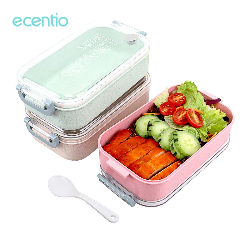 

Ecentio 3 Warna Jerami Gandum Lunch Box Satu lapis 1000 ML With Free Sendok