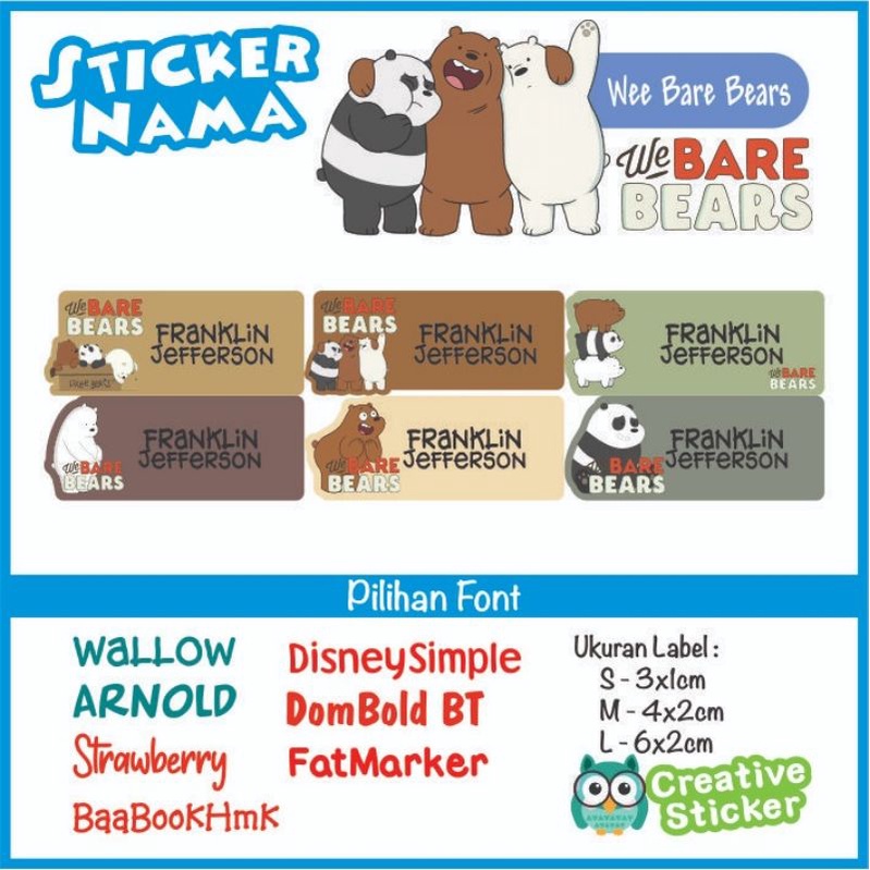 

We Bare Bear Stiker nama label nama anak Stiker Mapel Sticker nama sekolah tema bear