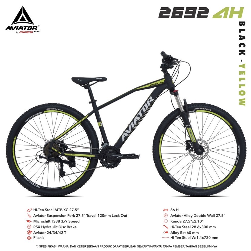 SEPEDA GUNUNG MTB 27.5 AVIATOR 2692 AH HIDROLIK 3X9 SPEED NEW