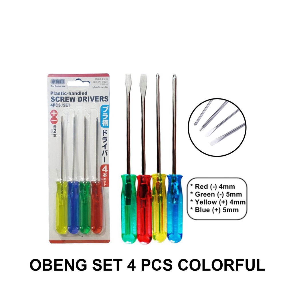 Obeng Set 4 Pcs Screw Driver Tools Plus Minus +/- 4mm 5mm Multifungsi / Obeng Plus Minus Obeng 2 Mat