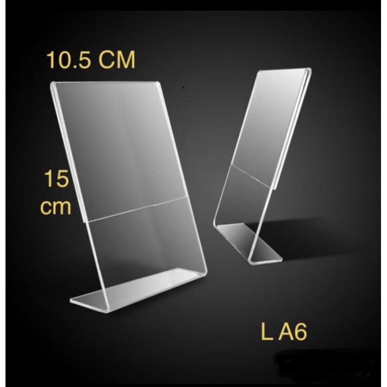 

TEMPAT BROSUR/TENT CARD AKRILIK DISPLAY/TENT HOLDER L A6 15 cm x 10.5 cm (NM)