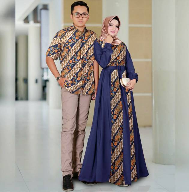 Baju gamis couple rachel kombinasi batik // baju muslim couple // gamis couple termurah