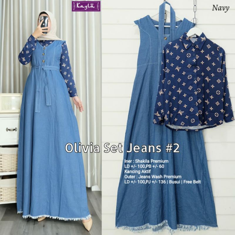 gamis setelan olivia set jeans #2 shakila premium ld 100 outer jeans wash busui