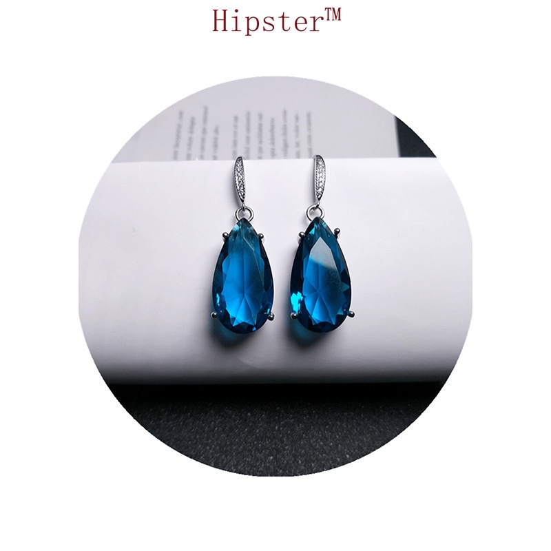 Creative Design Fashion Luxury Platinum Natural Blue Crystal Ear Hook