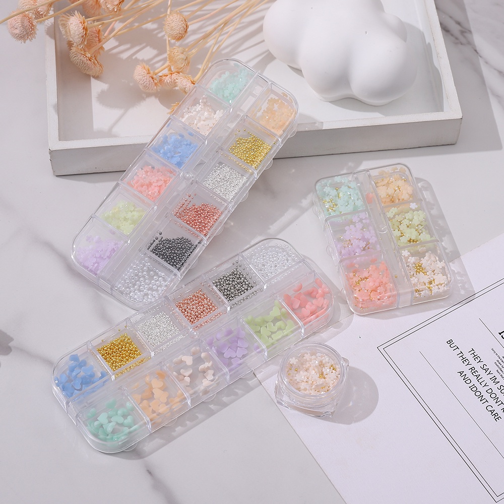 12 Kotak Bunga Lima Kelopak Bola Baja Mutiara Untuk Dekorasi Manicure DIY