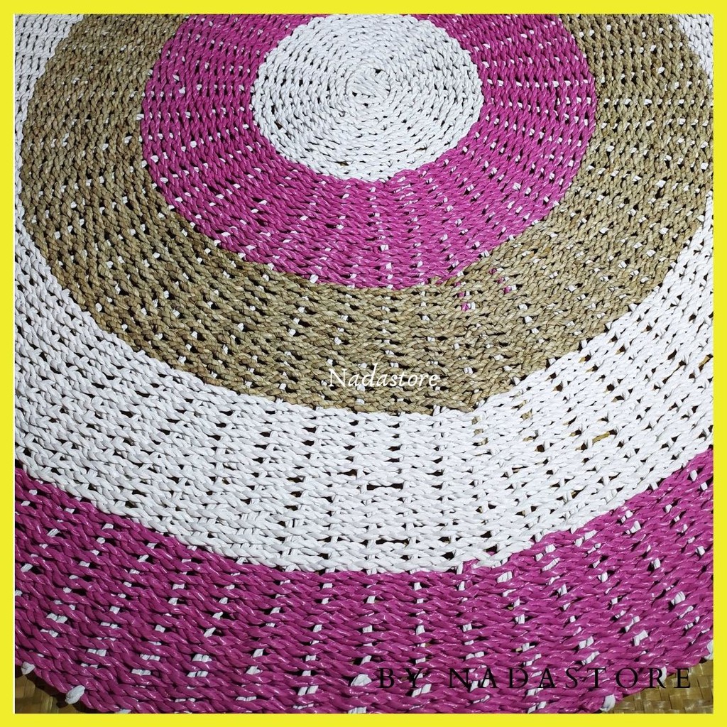 RUG SEAGRASS PINK PANCAWARNA 5 LINGKAR / KARPET ANYAMAN / TIKAR BULAT DIA 120 CM