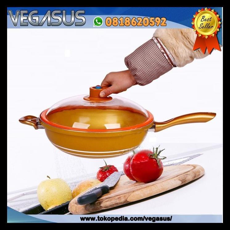 Promo Wok Pan 32 Cm Japan ( Panci Anti Lengket Ukuran Paling Besar 32Cm) - Golden 32Cm