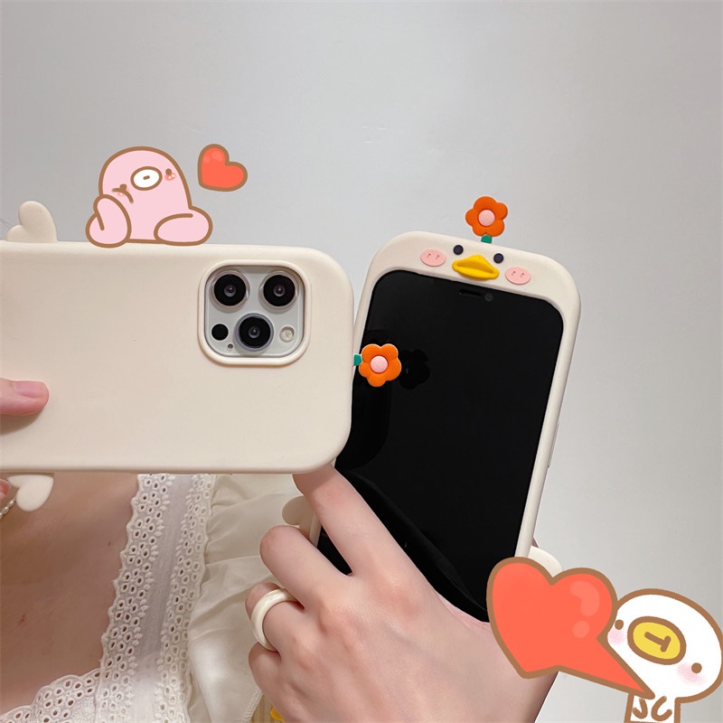 Soft Case Silikon Motif Bunga Bebek Untuk iPhone 14 13 12 11 Pro X XS MAX XR Se20 6 6S 7 8 Plus