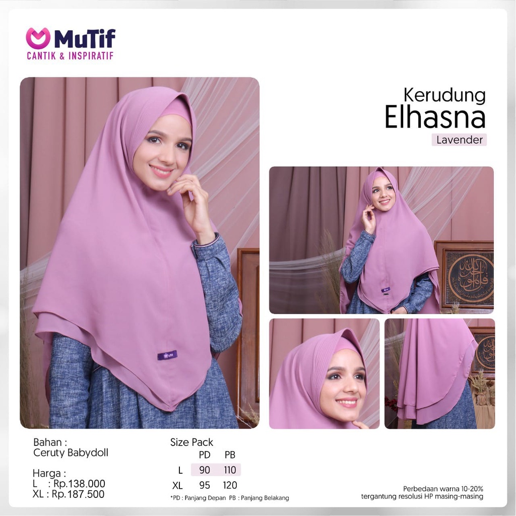 KHIMAR ELHASNA 2 LAYER by MUTIF KERUDUNG SYAR'I KERUDUNG MENUTUP DADA CERUTY PREMIUM