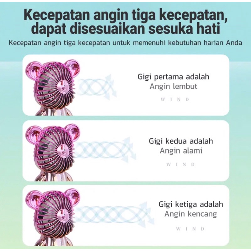 Kipas Angin Bear Brick Viral Chrome Kipas Portable Traveling