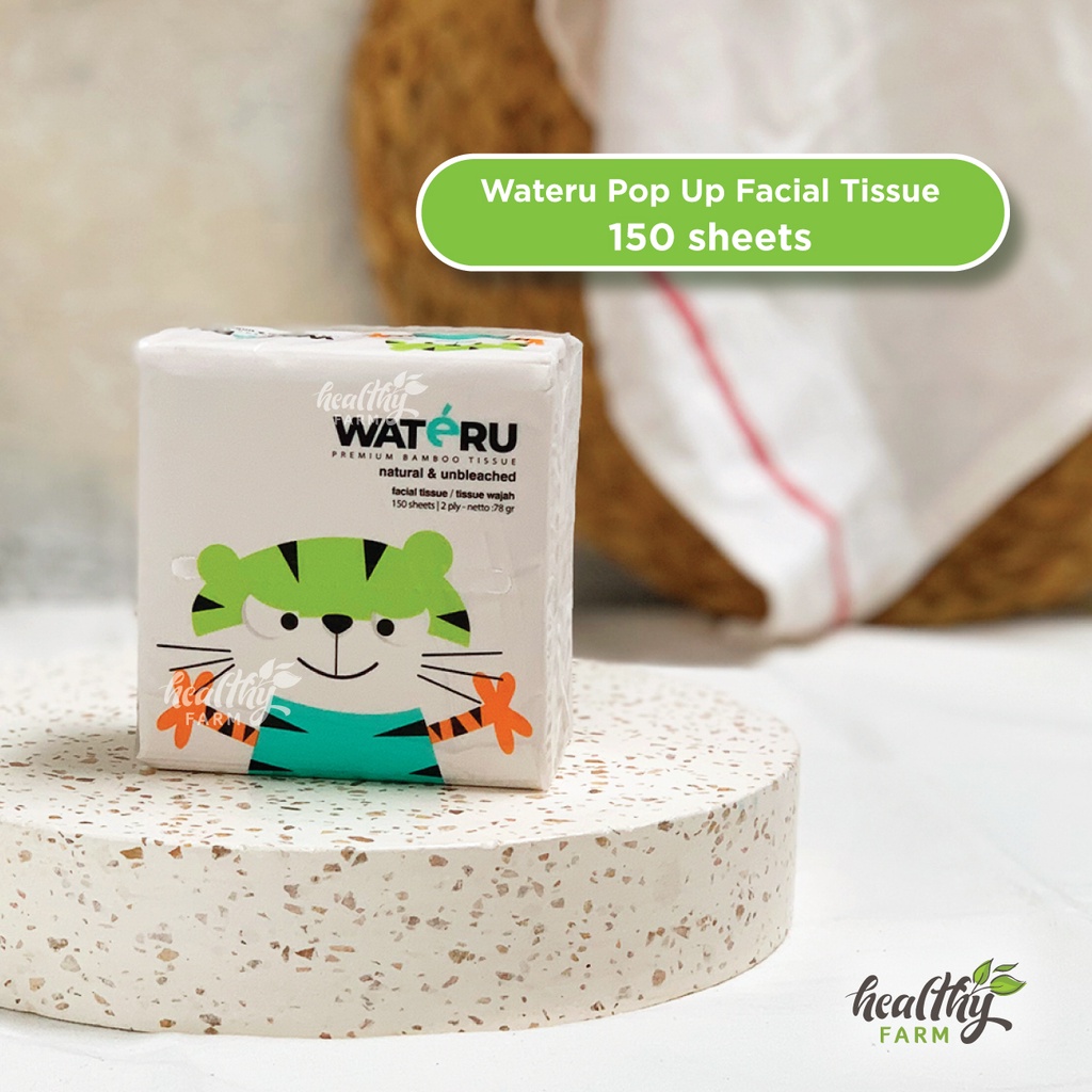 Wateru Premium Bamboo Pop-Up Tissue / Tisu Wajah Bambu Mini (2ply 150 sheets)
