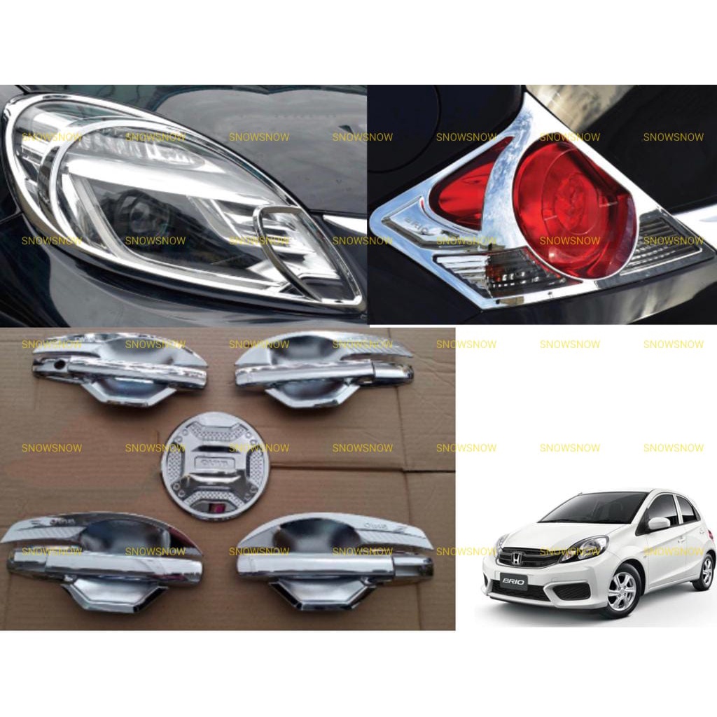 Paket Garnish Depan Belakang Outer Handle Tank Cover Brio 2016 2017 Hitam Chrome